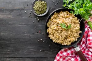 healthy brown rice in the bowl