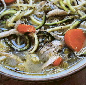 Fresh bowl of chicken zoodle soup
