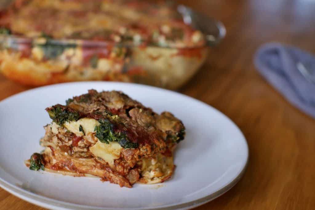 A slice of hearty lasagne. This recipe is dairy and gluten free!