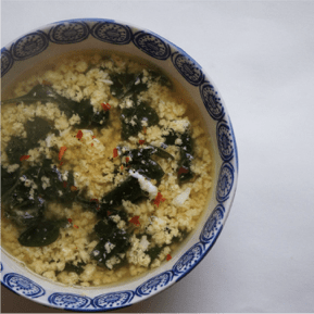 Bowl of egg drop bone broth soup