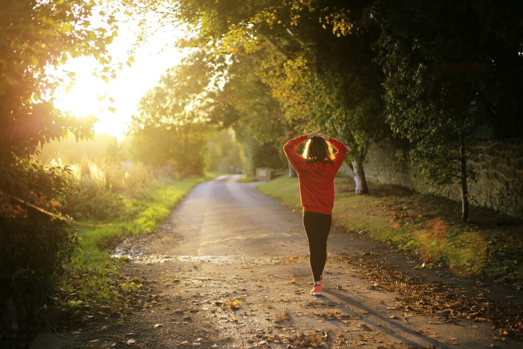 Woman taking a walk for fresh air outside