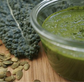 Bowl of kale and pumpkin seed pesto