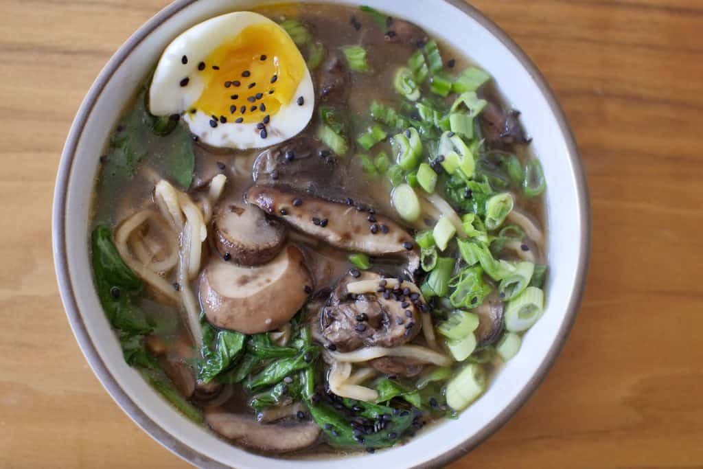 A bowl of homemade healthy mushroom ramen