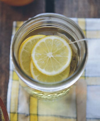 Lemon slices in a glass of water