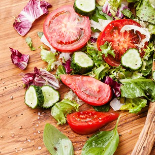 Leafy greens and tomatos